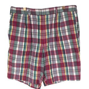 English Sports Shop Shorts Mens 32 Pink Green Indian Madras Plaid 7.5" Inseam